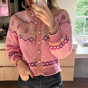 LoveShackFancy Fair Isle cardigan size M pink